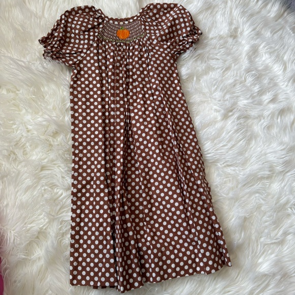 Other - Smocked pumpkin/fall/thanksgiving dress - polka dots - brown and white